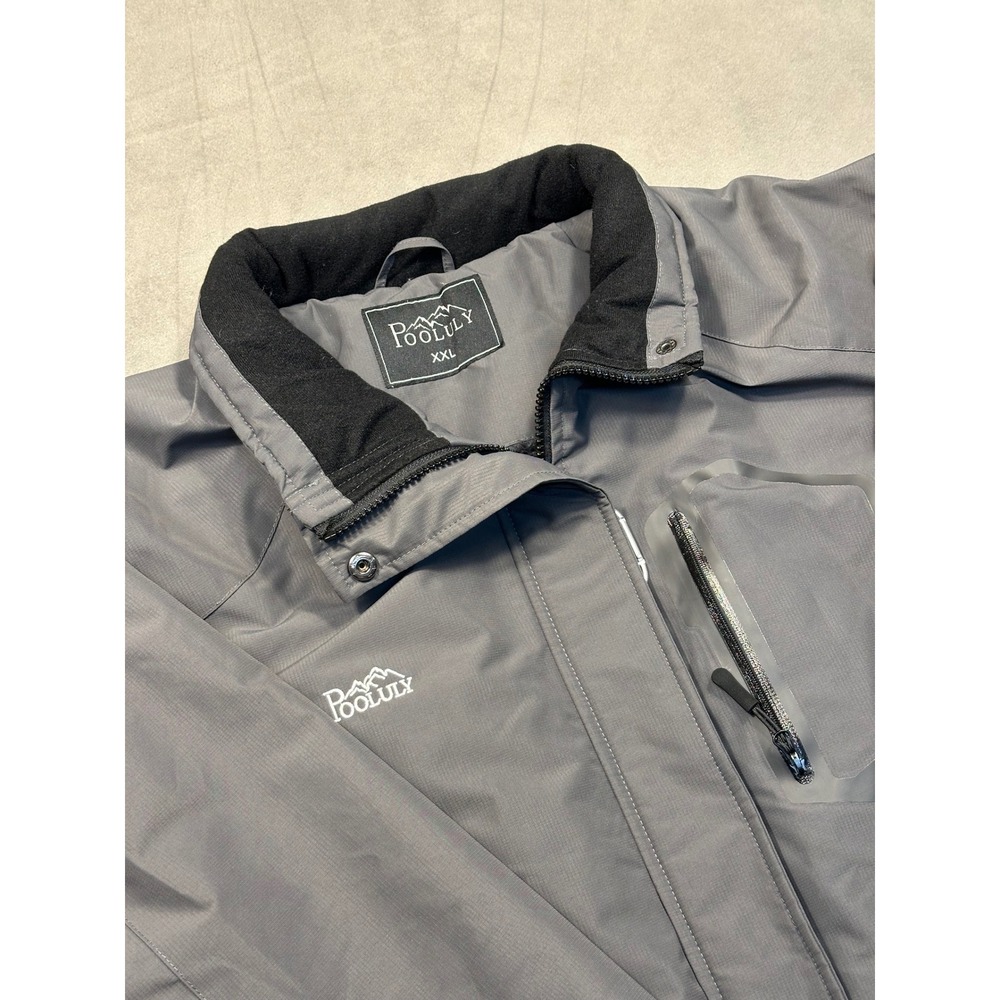 POOLULY Men's Grey Winter Jacket Double Layer Waterproof Breathable XX Large